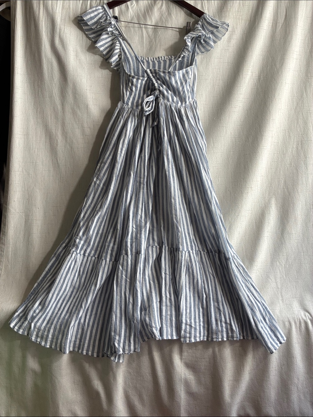 Ulla Johnson Blue and White Striped Ruffle Strap Sundress